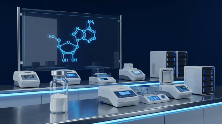 Two peptide research vials on lab bench — Ipamorelin CJC-1295 UK growth hormone research stack