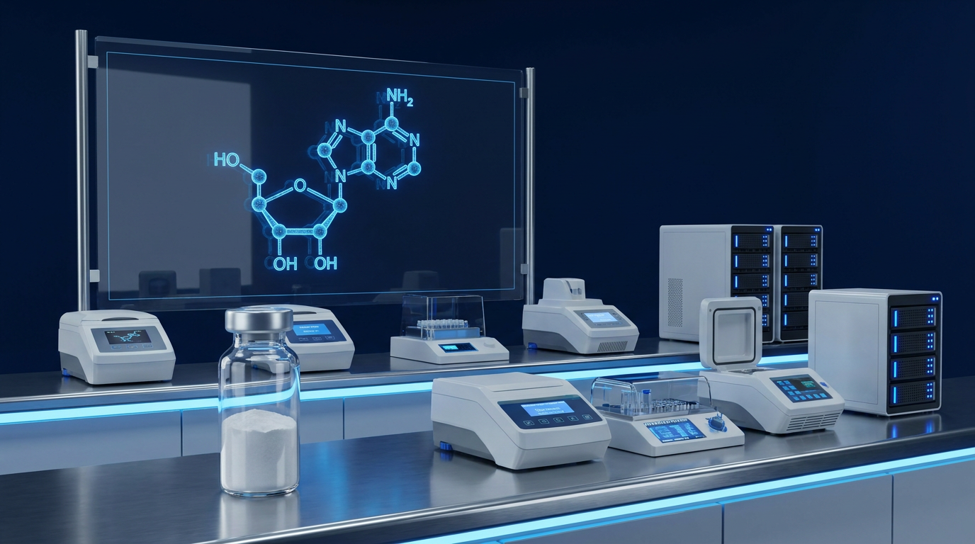 Two peptide research vials on lab bench — Ipamorelin CJC-1295 UK growth hormone research stack