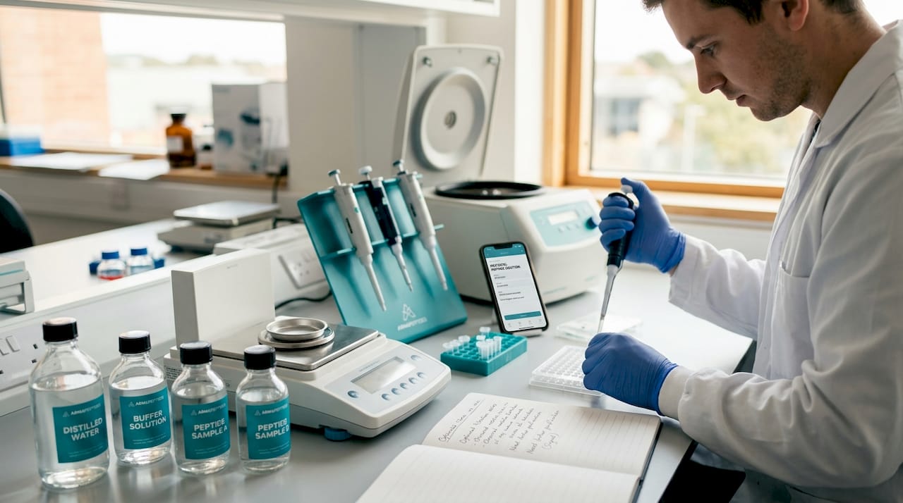Technician preparing peptide samples in lab
