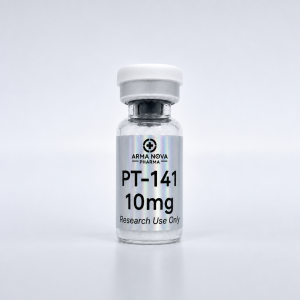 PT-141 10mg Bremelanotide lyophilised research peptide vial — melanocortin MC3R/MC4R agonist, supplied by Arma Peptides UK