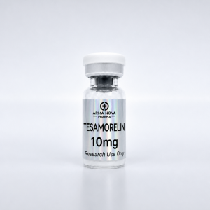 Tesamorelin 10mg lyophilised research peptide vial — ≥99% purity, Arma Peptides UK